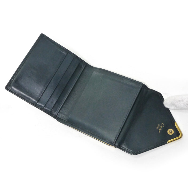 Cartier　サファイアライン レザーがま口折財布（濃紺）