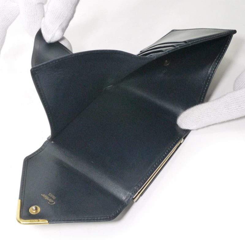 Cartier　サファイアライン レザーがま口折財布（濃紺）