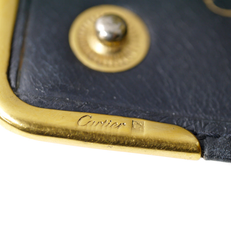 Cartier　サファイアライン レザーがま口折財布（濃紺）