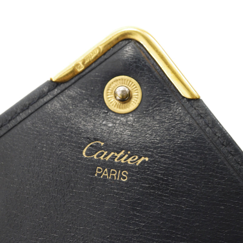Cartier　サファイアライン レザーがま口折財布（濃紺）