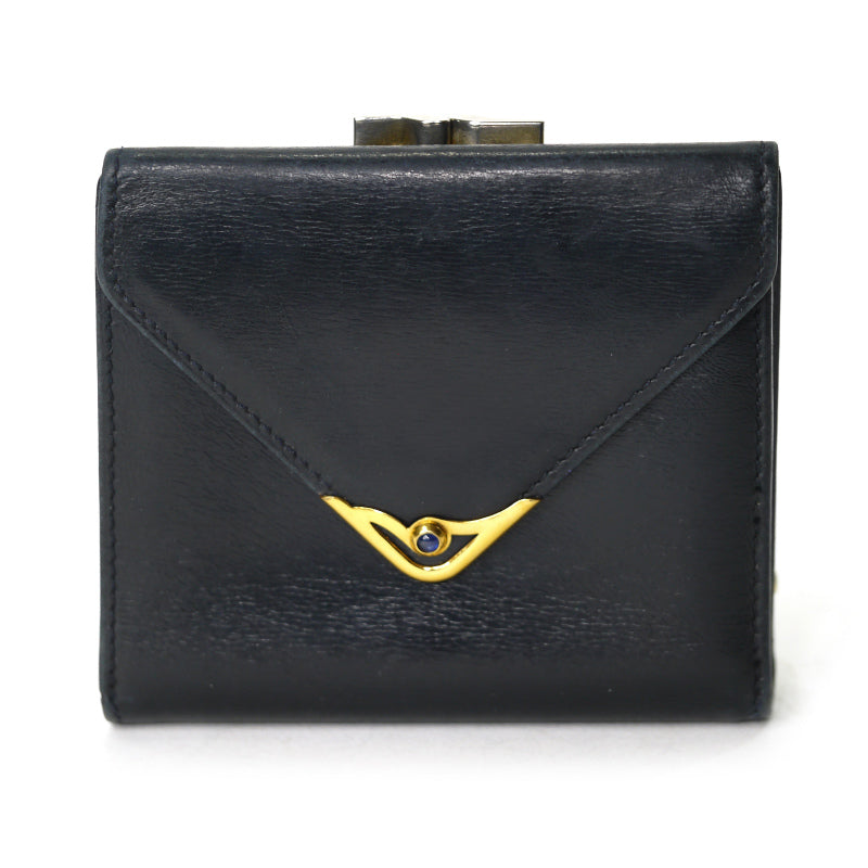 Cartier　サファイアライン レザーがま口折財布（濃紺）