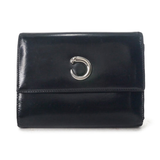 Cartier　パンテールライン パテントレザー折財布（黒）