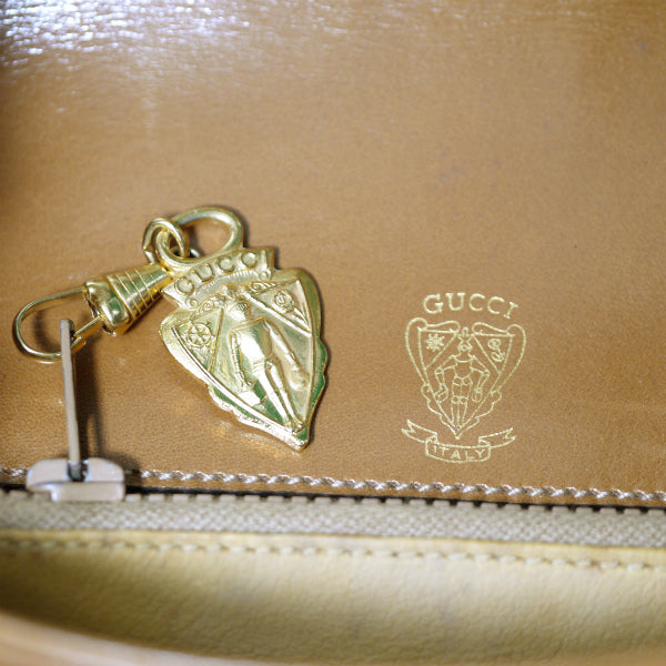 OLD Gucci ツートーン総革ショルダー（キャメル×ホワイト）