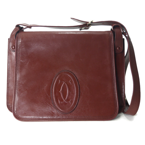 Cartier マストライン3層式ロゴエンボスショルダー（ボルドー）