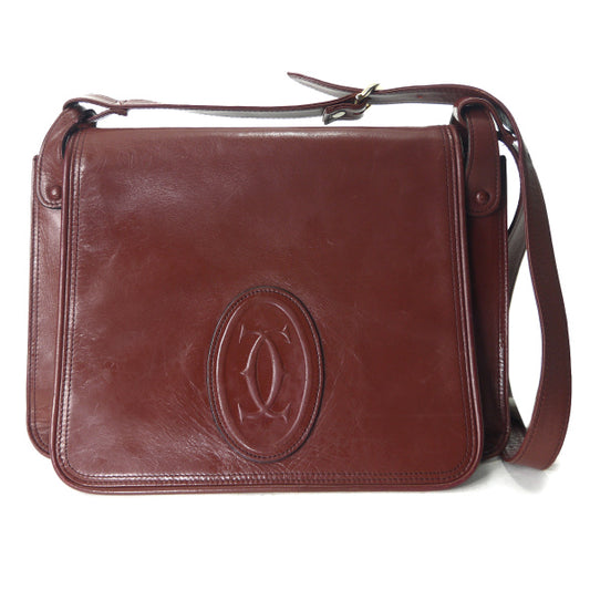 Cartier マストライン3層式ロゴエンボスショルダー（ボルドー）