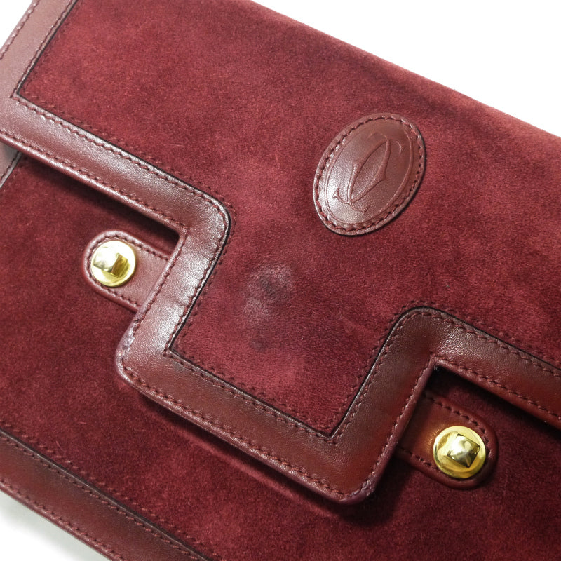 Cartier 差し込みフラップ スクエアスエードショルダー（ボルドー）