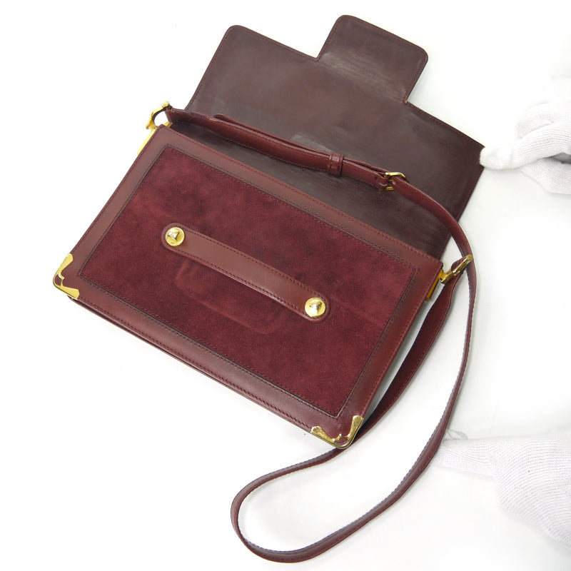 Cartier 差し込みフラップ スクエアスエードショルダー（ボルドー）