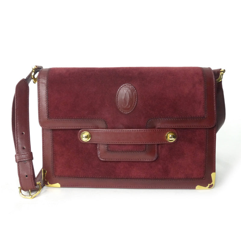 Cartier 差し込みフラップ スクエアスエードショルダー（ボルドー）
