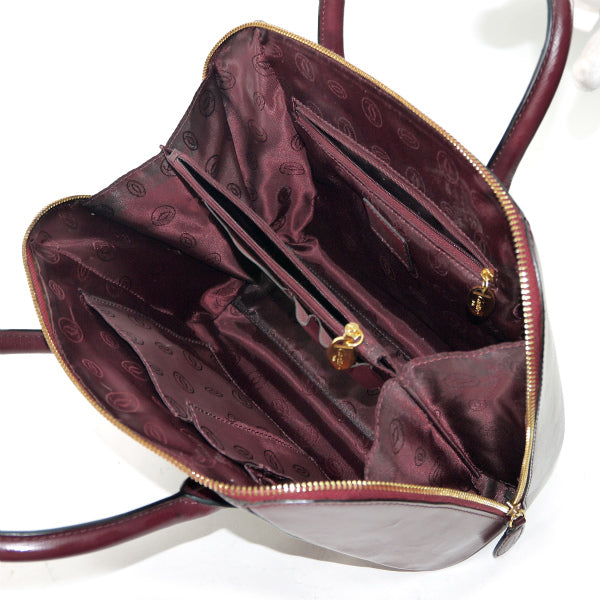 Cartier ラウンドファスナー総革ミニボストン（ボルドー）