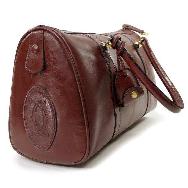 Cartier 鍵付きレザー中型ボストン（ボルドー）