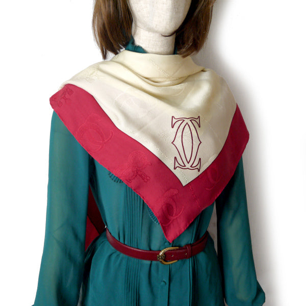 Cartier  大判シルクスカーフ（赤・白系）