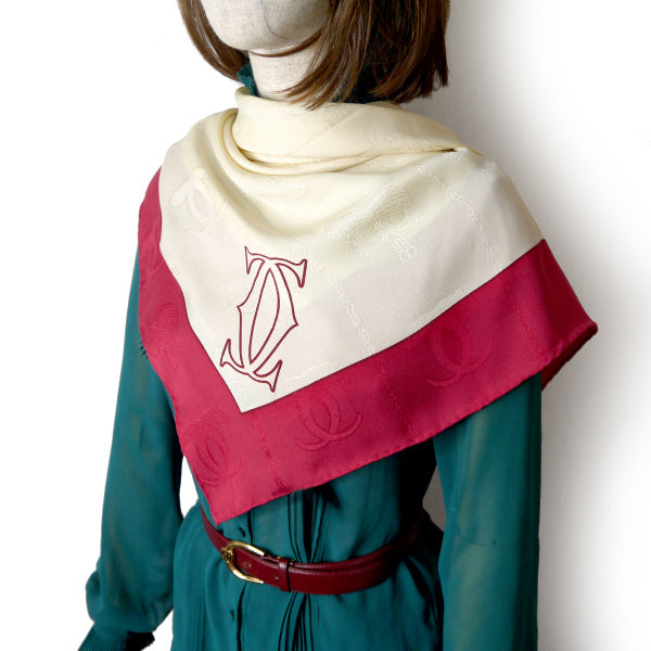 Cartier  大判シルクスカーフ（赤・白系）