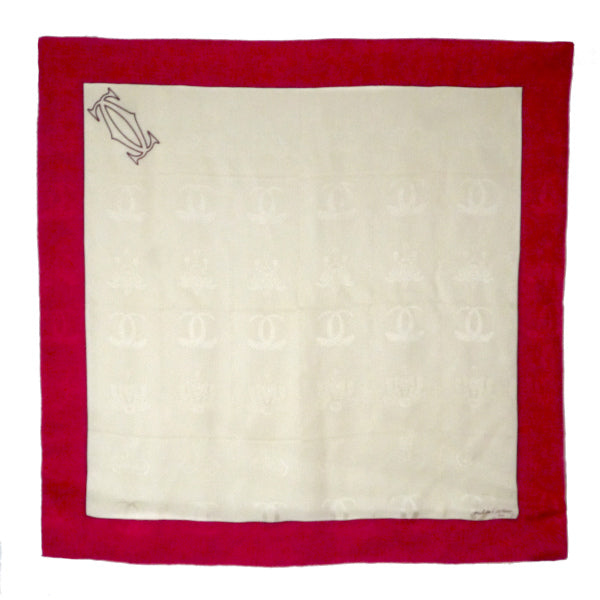 Cartier  大判シルクスカーフ（赤・白系）