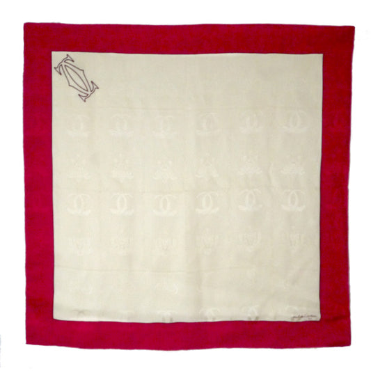 Cartier  大判シルクスカーフ（赤・白系）