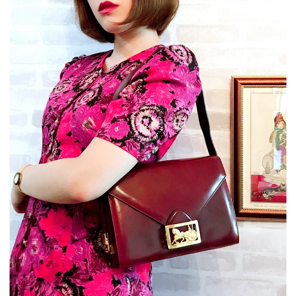 OLD CELINE 馬車金具2WAYショルダーバッグ（ボルドー/総革）