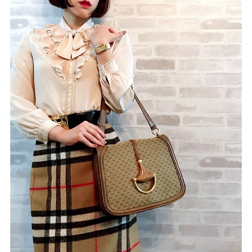 OLD Gucci ウッド×ビット マイクロGGショルダー（茶）