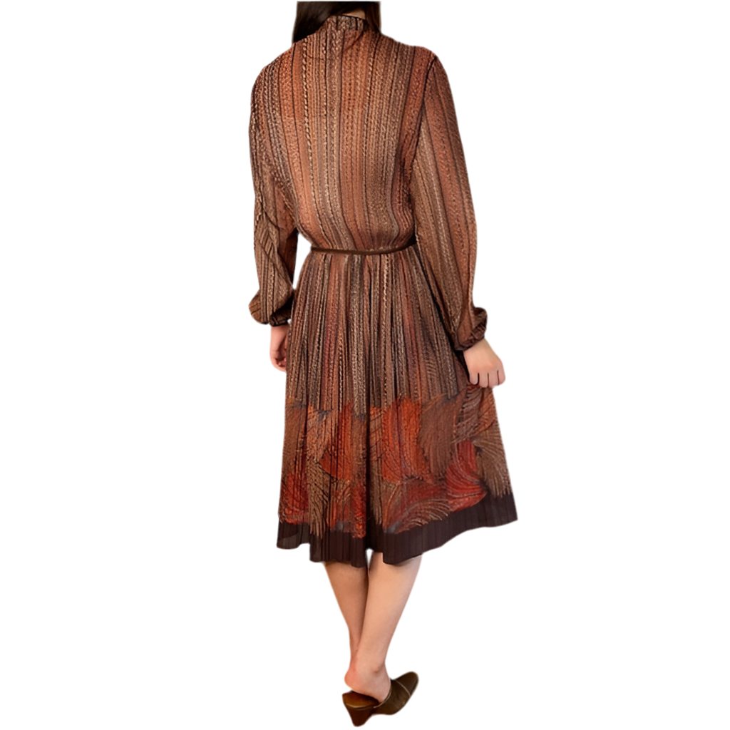 Rococo's SELECT　プリーツプリントvintageシフォンワンピース（茶系）