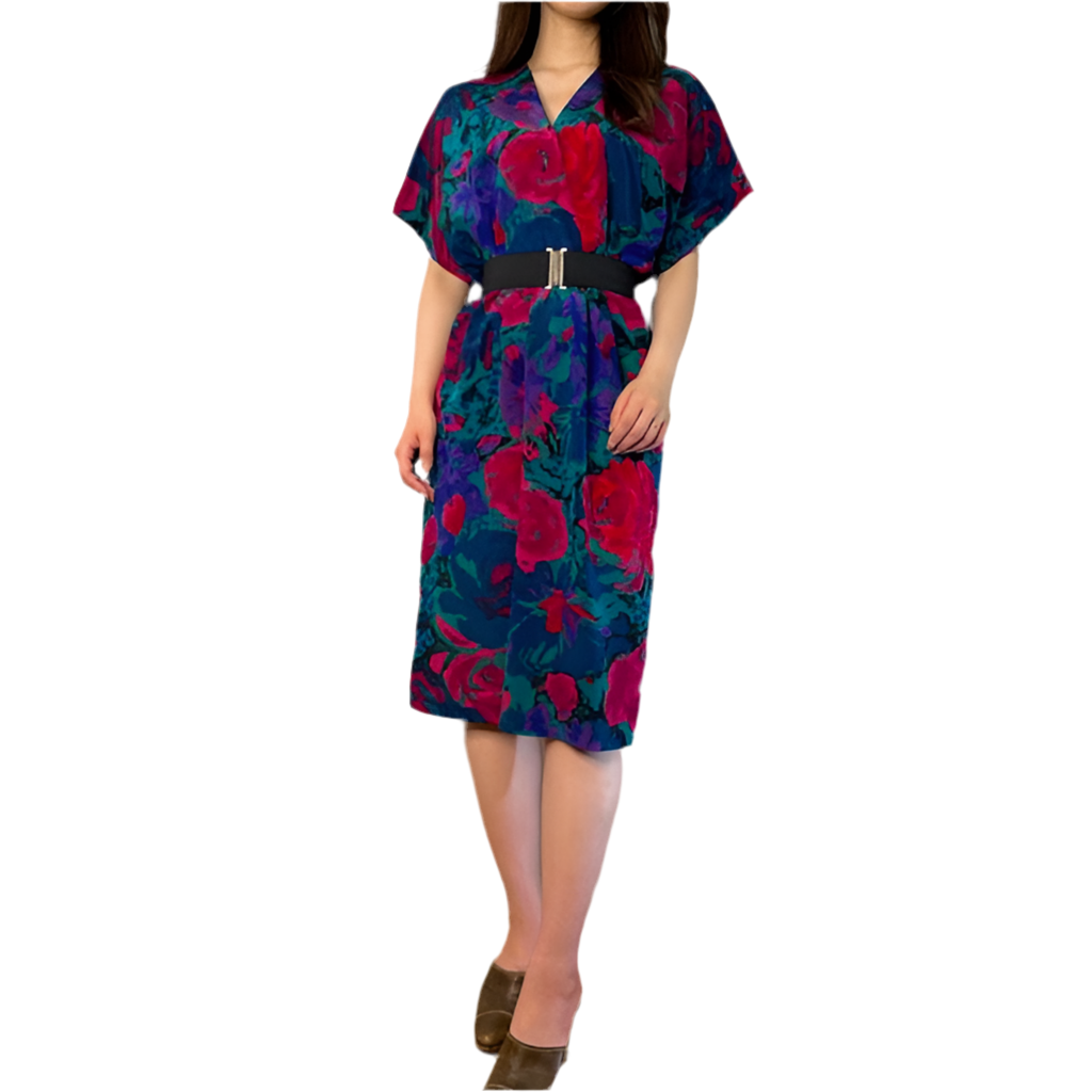 Rococo's SELECT　花柄vintageVネックフレアスリーブワンピース