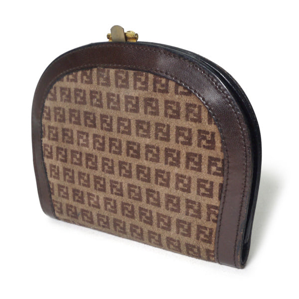 FENDI　ズッキーノ柄ビット留め具ラウンド財布（茶/スエード）