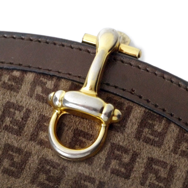 FENDI　ズッキーノ柄ビット留め具ラウンド財布（茶/スエード）