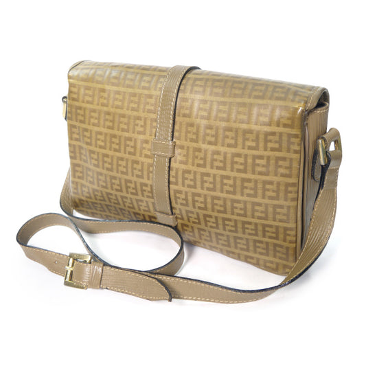 OLD Fendi ズッキーノ柄３層ショルダー（カーキベージュ）