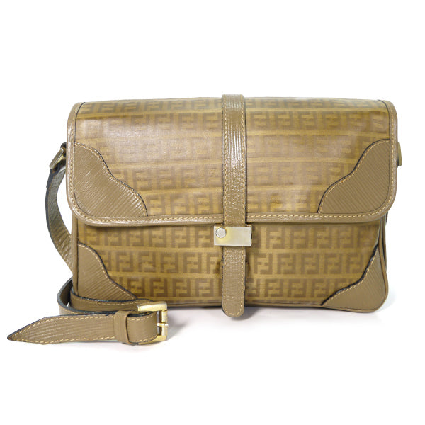 OLD Fendi ズッキーノ柄３層ショルダー（カーキベージュ）