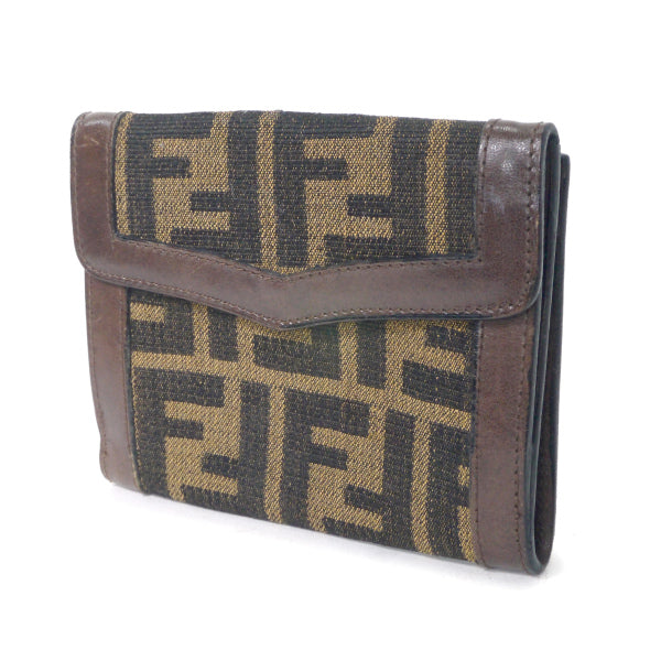 FENDI　ズッカ柄ビット留め具折財布（茶）