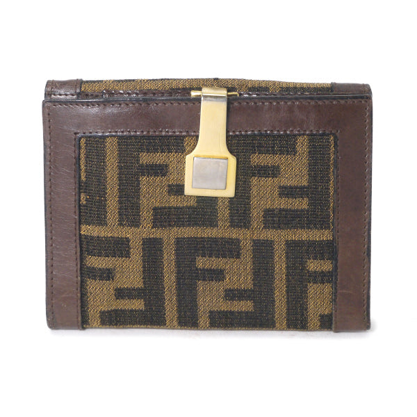 FENDI　ズッカ柄ビット留め具折財布（茶）