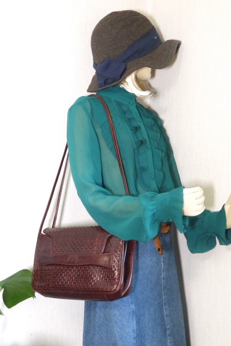 OLD Fendi 革編み込みショルダー（茶）