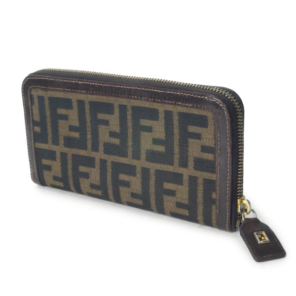 FENDI　ズッカ柄ラウンドジップ長財布（茶）