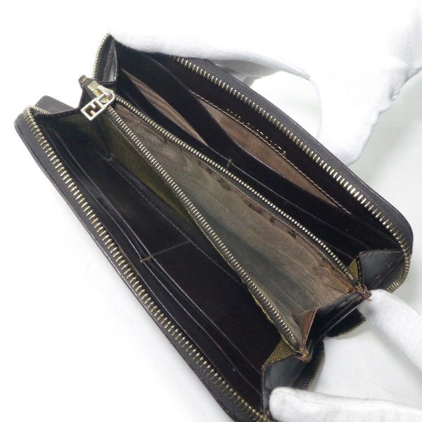 FENDI　ズッカ柄ラウンドジップ長財布（茶）
