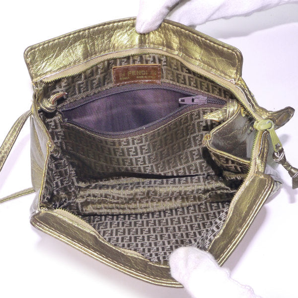 OLD Fendi レザーメッシュ ポシェット（ゴールド）