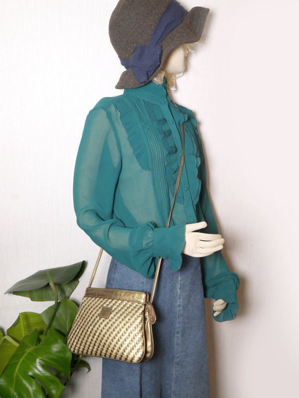 OLD Fendi レザーメッシュ ポシェット（ゴールド）