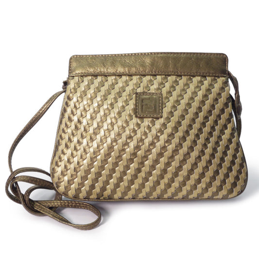 OLD Fendi レザーメッシュ ポシェット（ゴールド）