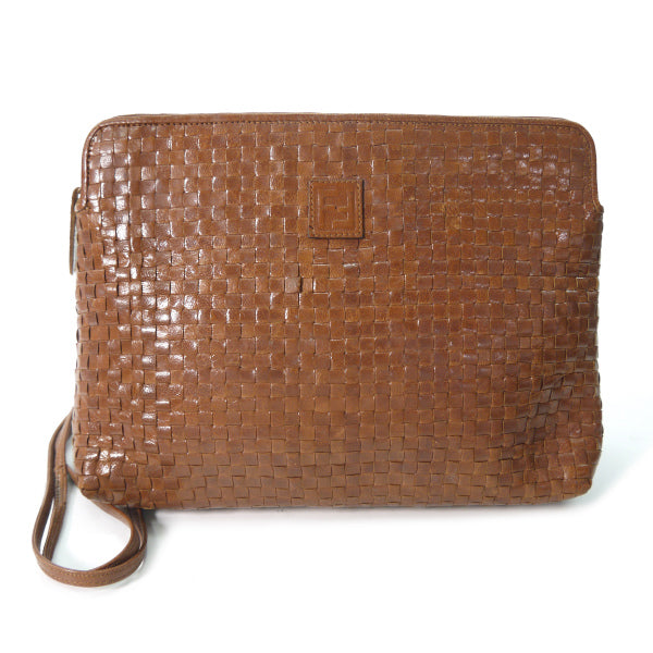 OLD Fendi 編み込みレザーショルダー（茶）