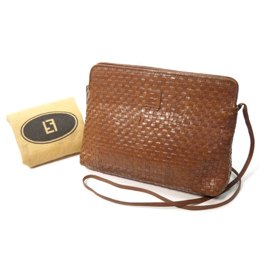 OLD Fendi 編み込みレザーショルダー（茶）