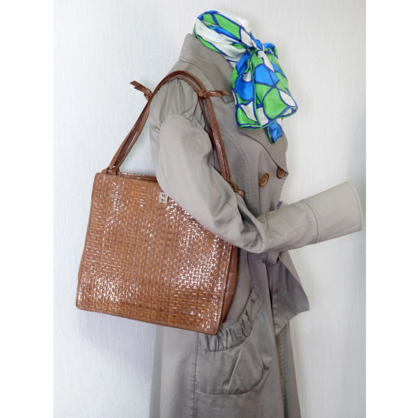 OLD Fendi 編み込みレザー2WAYトートバッグ（茶）