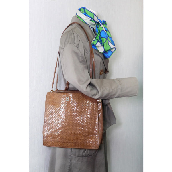 OLD Fendi 編み込みレザー2WAYトートバッグ（茶）