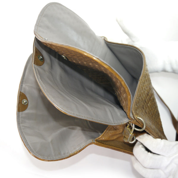 OLD Fendi トリプルフラップ 編み込みレザーショルダー（茶）