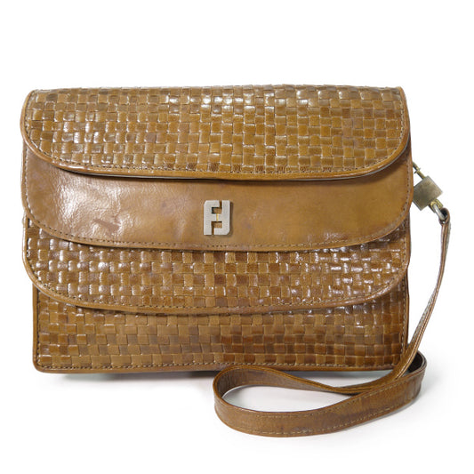 OLD Fendi トリプルフラップ 編み込みレザーショルダー（茶）