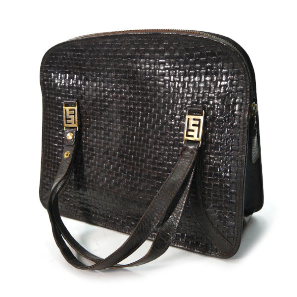 OLD Fendi 編み込みレザートートバッグ（濃茶）