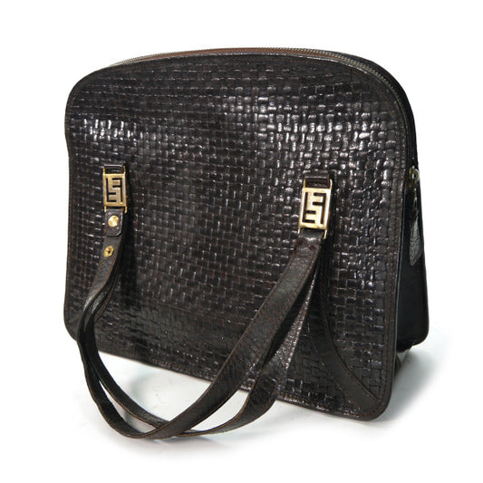 OLD Fendi 編み込みレザートートバッグ（濃茶）