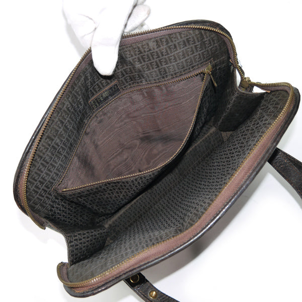 OLD Fendi 編み込みレザートートバッグ（濃茶）