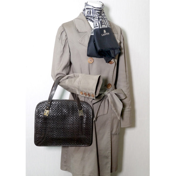 OLD Fendi 編み込みレザートートバッグ（濃茶）