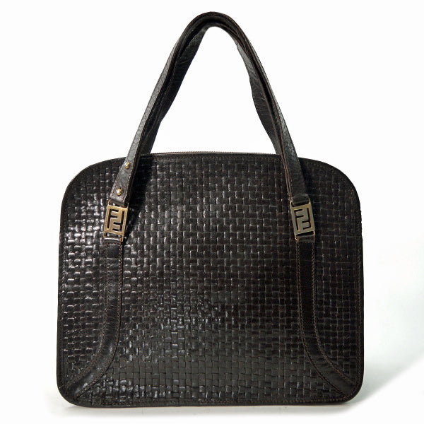 OLD Fendi 編み込みレザートートバッグ（濃茶）