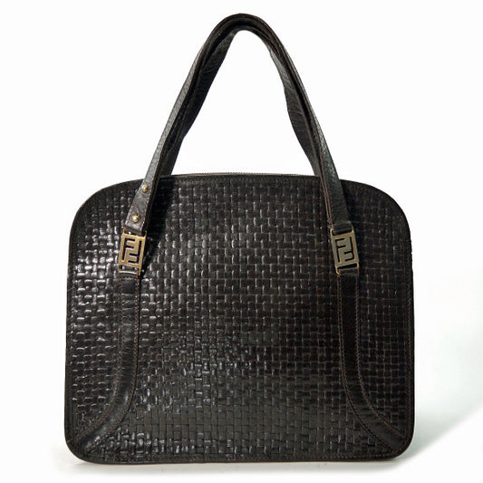 OLD Fendi 編み込みレザートートバッグ（濃茶）
