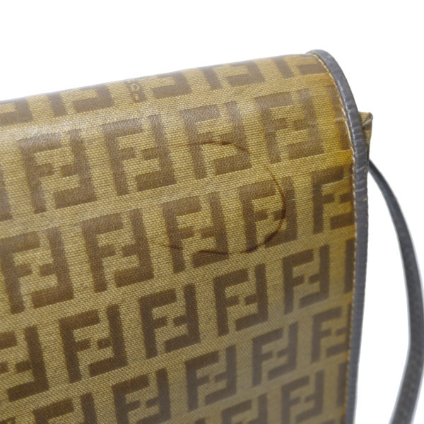 Fendi 6FFロゴ ズッキーノ柄スクエアショルダー（茶）