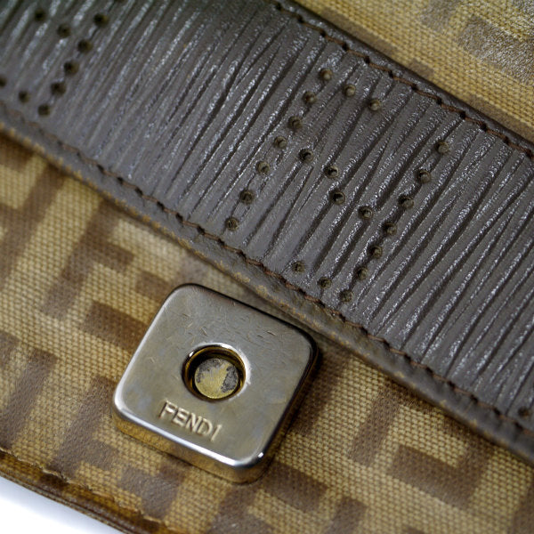 Fendi 6FFロゴ ズッキーノ柄スクエアショルダー（茶）