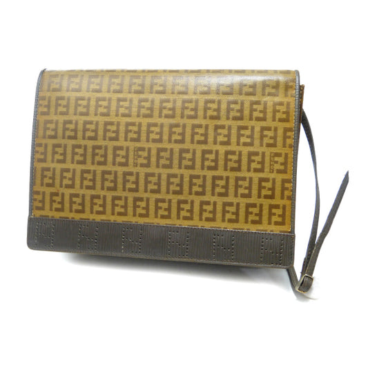 Fendi 6FFロゴ ズッキーノ柄スクエアショルダー（茶）
