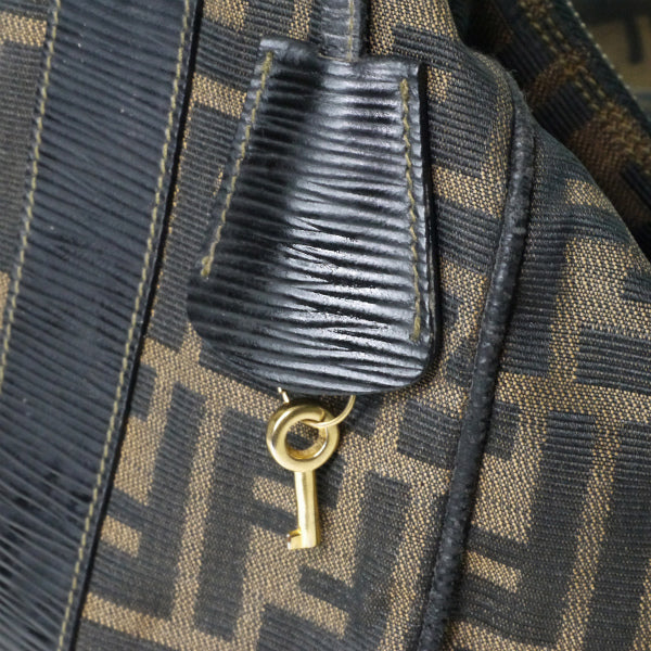 FENDI　ズッカ柄 鍵付きバニティハンドバッグ（茶）